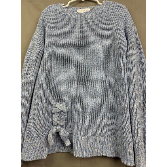 The Children’s Place Girls Sweater Blue Knit Crewneck Cute Bow, Size 7/8 - Picture 2 of 5